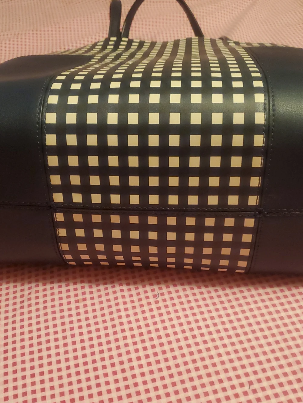 Tory Burch Navy and White Checkered Leather Tote / Pouch Not Available.